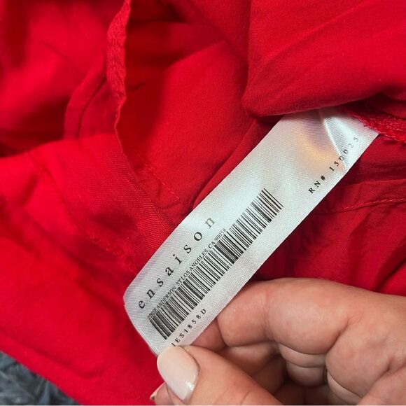 EN SAISON Red Linen Draped Asymmetrical Mini Dress Size M - Picture 6 of 7